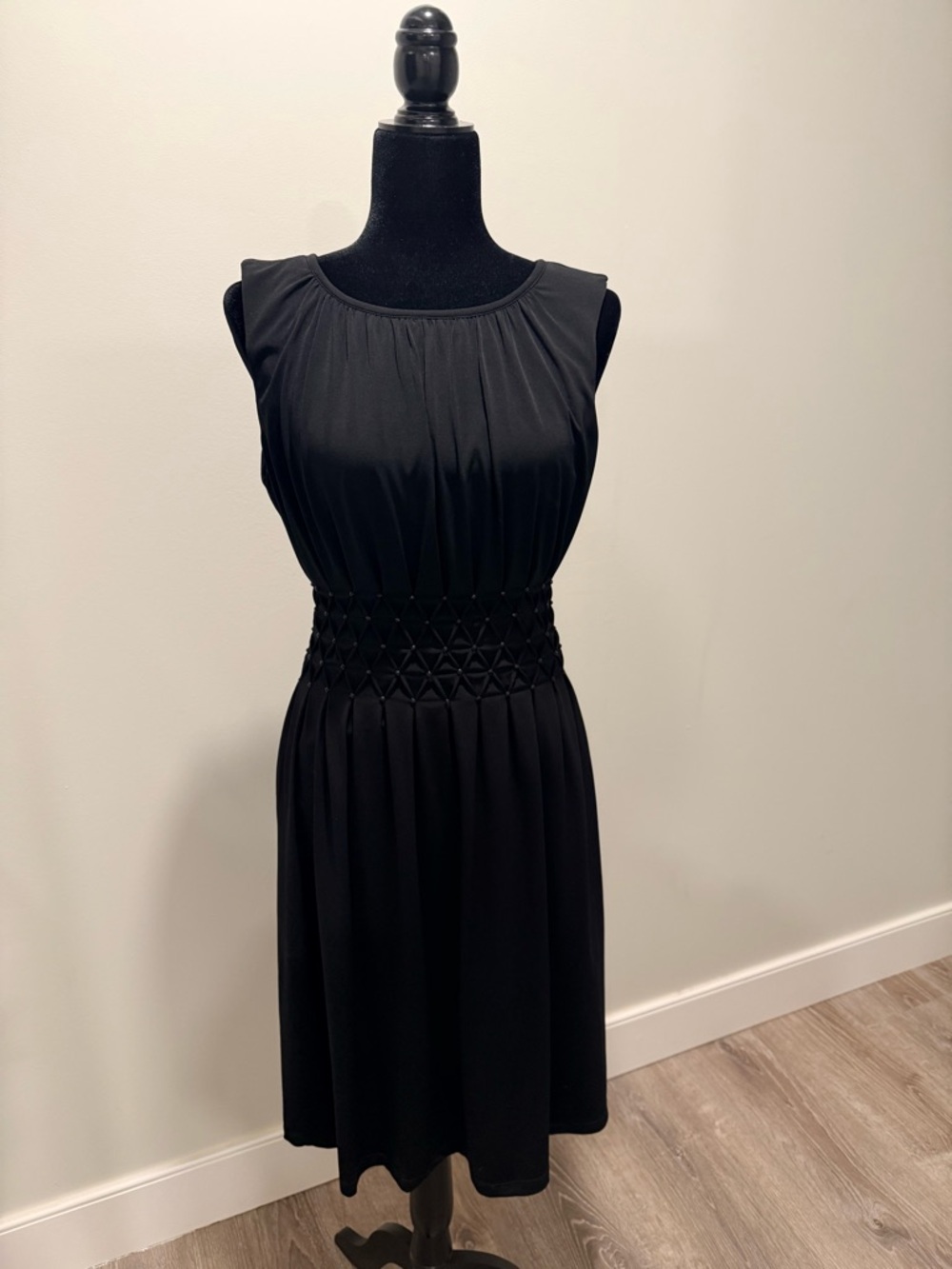 le chateau Black Sleeveless Midi Dress with Smocked Waist